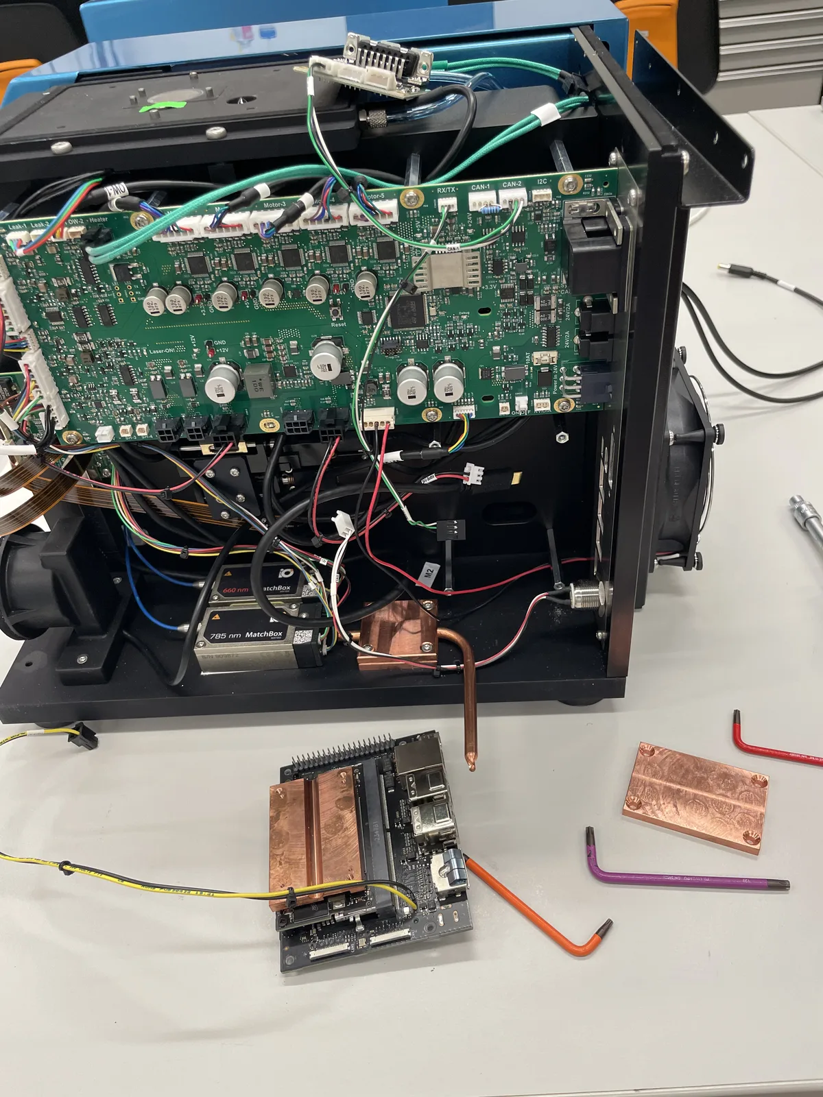 Inside the instrument — control PCB and Jetson edge compute